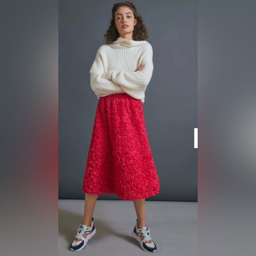 Anthropologie Maeve Cherry Red Skirt